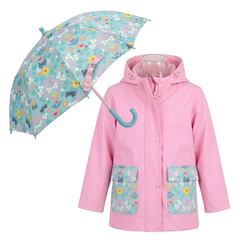 Landchief Children's Rain Gear - Unisex Waterproof Raincoat & Coordinating Umbrella Set