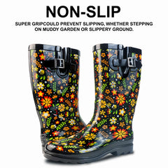 High Top Rubber Womens Rain Boots -Garden Blossom