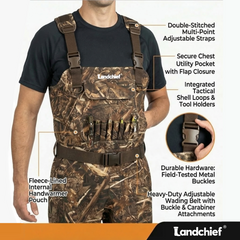 Landchief Men's Camo Chest Fishing Waders - 3-Layer Waterproof & Breathable Hunting Bootfoot Waders