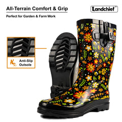High Top Rubber Womens Rain Boots -Garden Blossom
