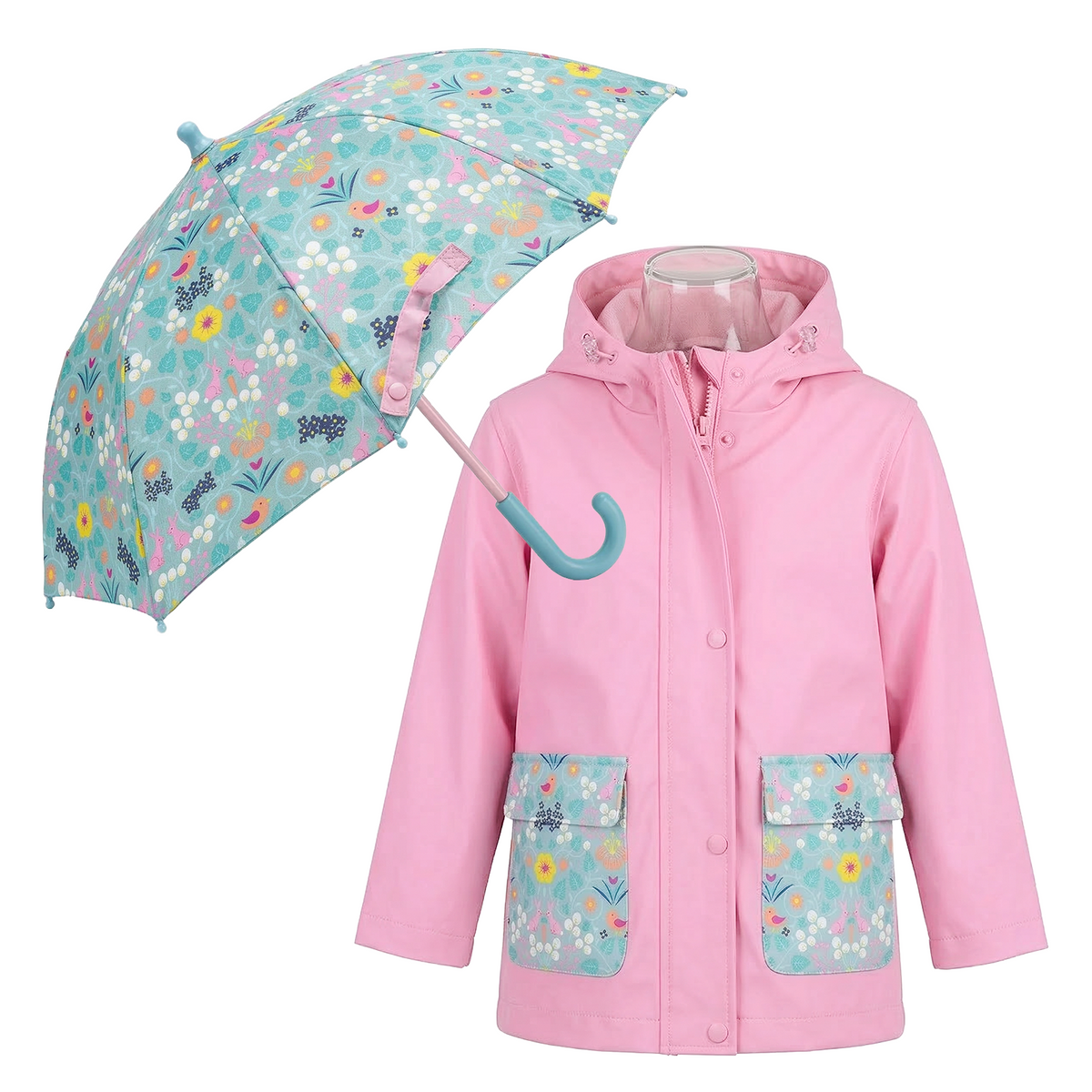 Landchief Children's Rain Gear - Unisex Waterproof Raincoat & Coordinating Umbrella Set